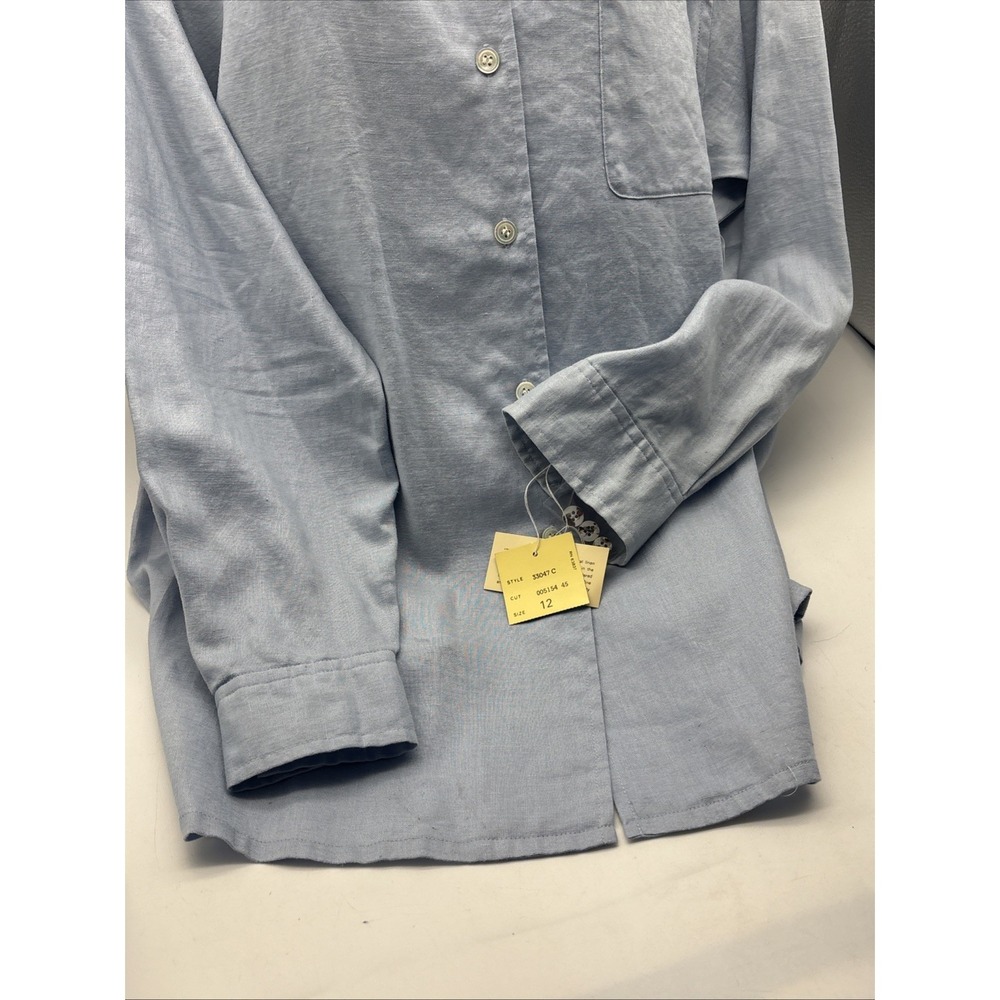 Anne Klein Women Blue Linen Long Sleeve Button-Down Shirt V Neck Size 12 NWT - Picture 8 of 15
